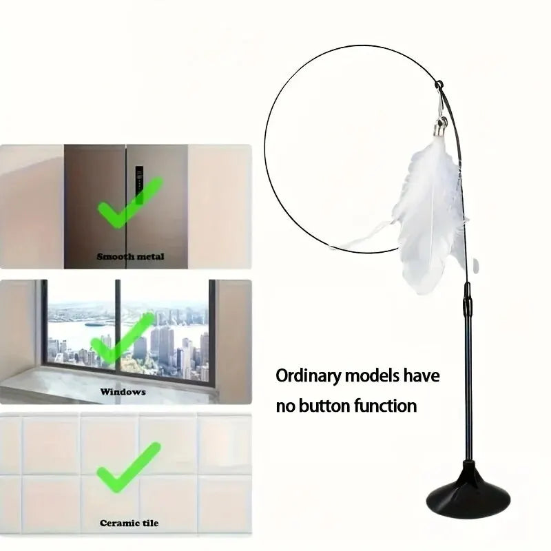 Interactive Cat Feather Wand with Bell & Suction Cup