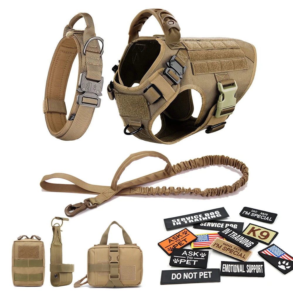 Military Tactical Dog Harness Set – Large Dog Vest with Leash & Accessories