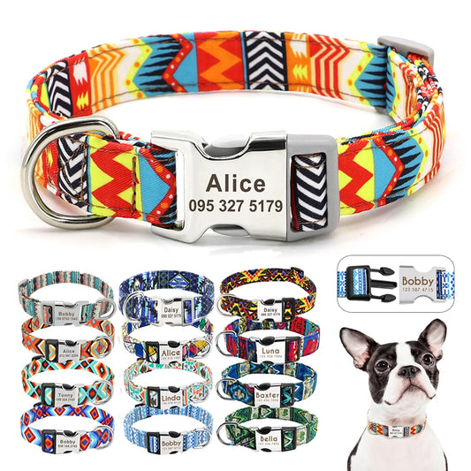 Adjustable Nylon Pet Collar – Personalized Engraved ID for Dogs & Cats