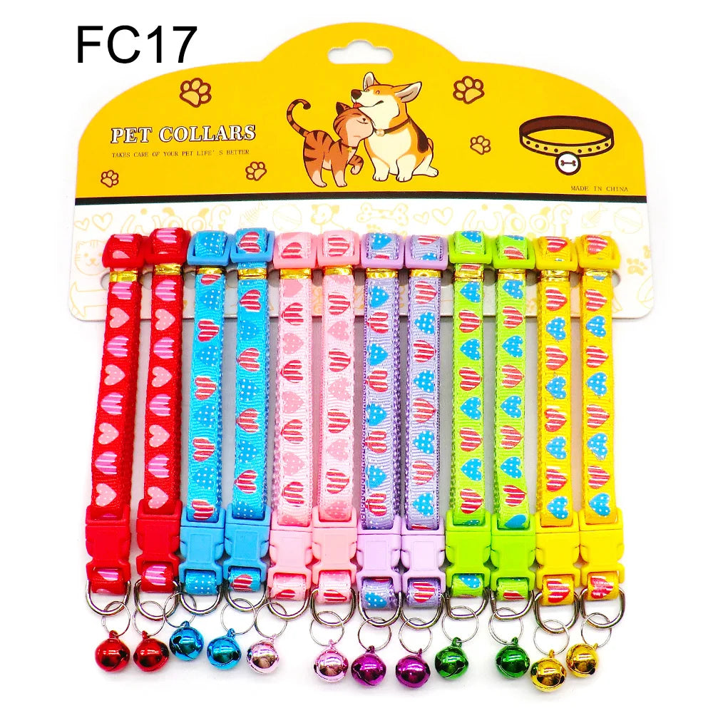 12-Pcs Anti-Lost Pet Collars – Mix Color Buckle Collars with Bell
