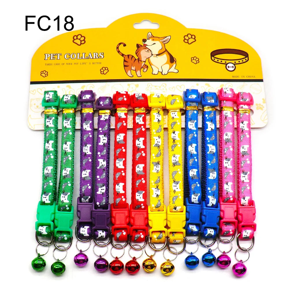 12-Pcs Anti-Lost Pet Collars – Mix Color Buckle Collars with Bell
