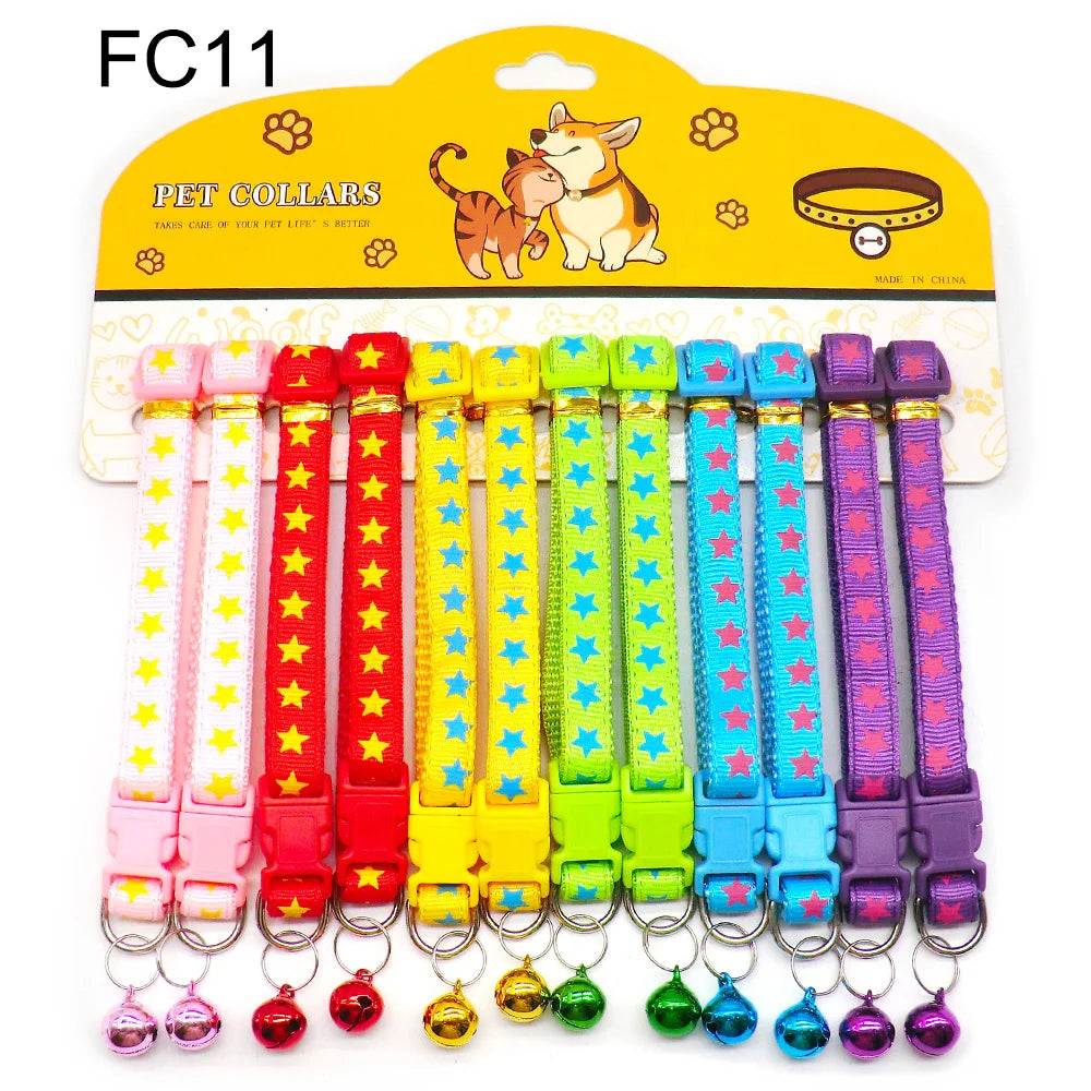 12-Pcs Anti-Lost Pet Collars – Mix Color Buckle Collars with Bell