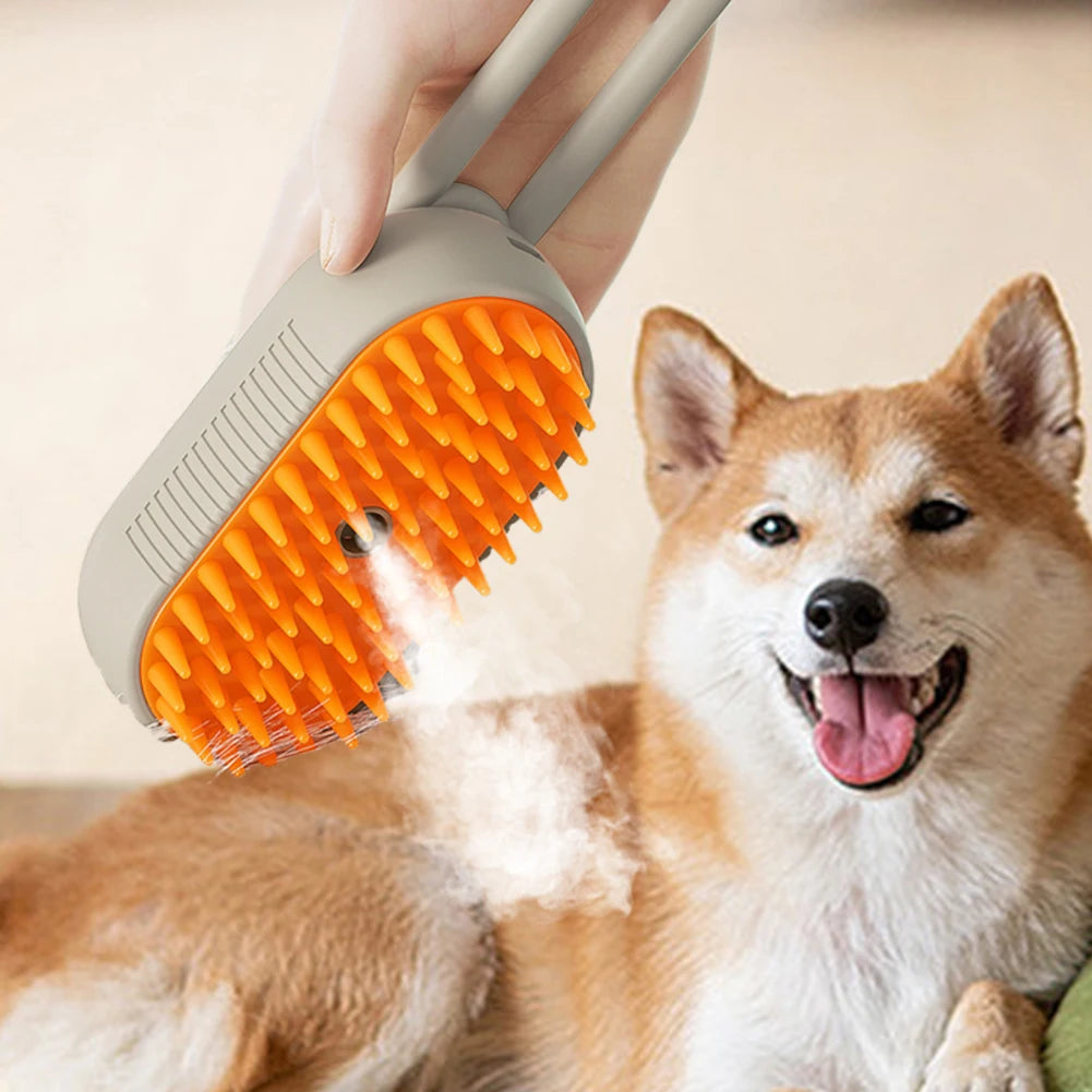 3-in-1 Electric Pet Steam Brush – USB Rechargeable Cat & Dog Grooming Comb
