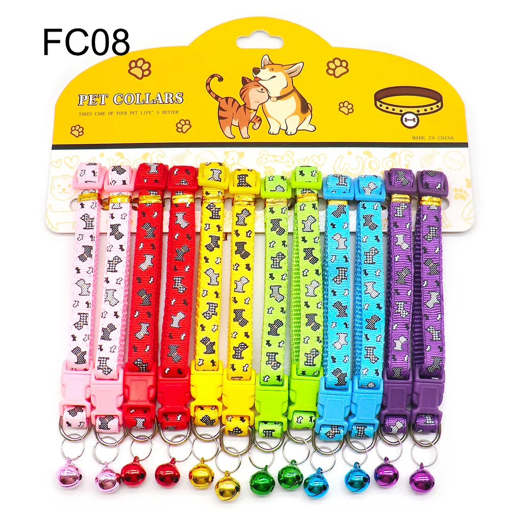12-Pcs Anti-Lost Pet Collars – Mix Color Buckle Collars with Bell