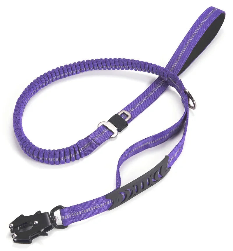 Reflective Shock-Absorbing Bungee Dog Leash – Heavy Duty with Car Seatbelt