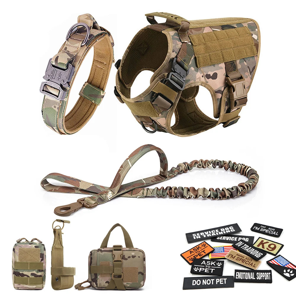 Military Tactical Dog Harness Set – Large Dog Vest with Leash & Accessories