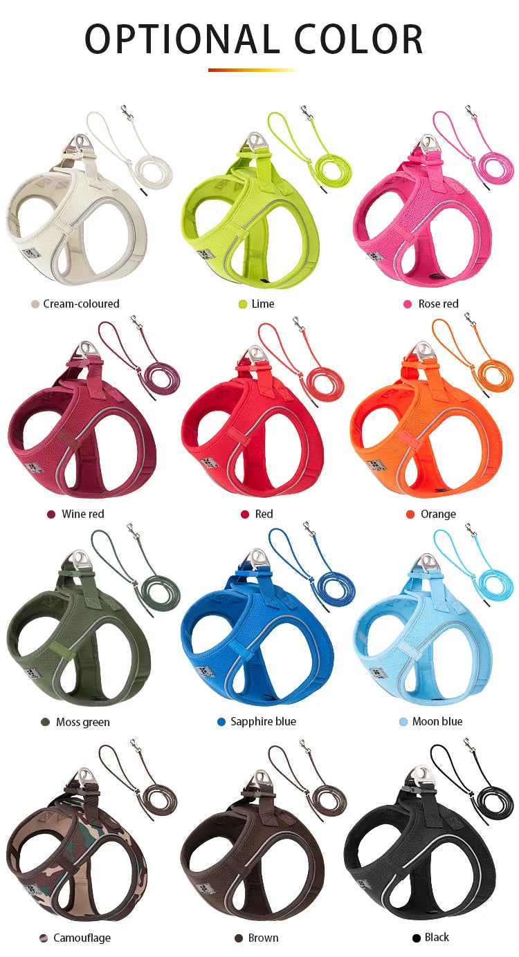 Adjustable Reflective Dog & Cat Harness Leash Set – Small & Medium Pets