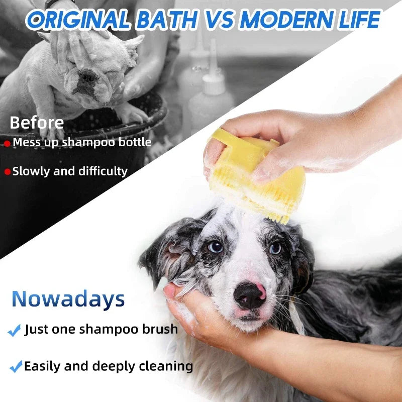 Pet Shampoo Brush – Silicone Rubber Grooming Comb for Cats & Dogs