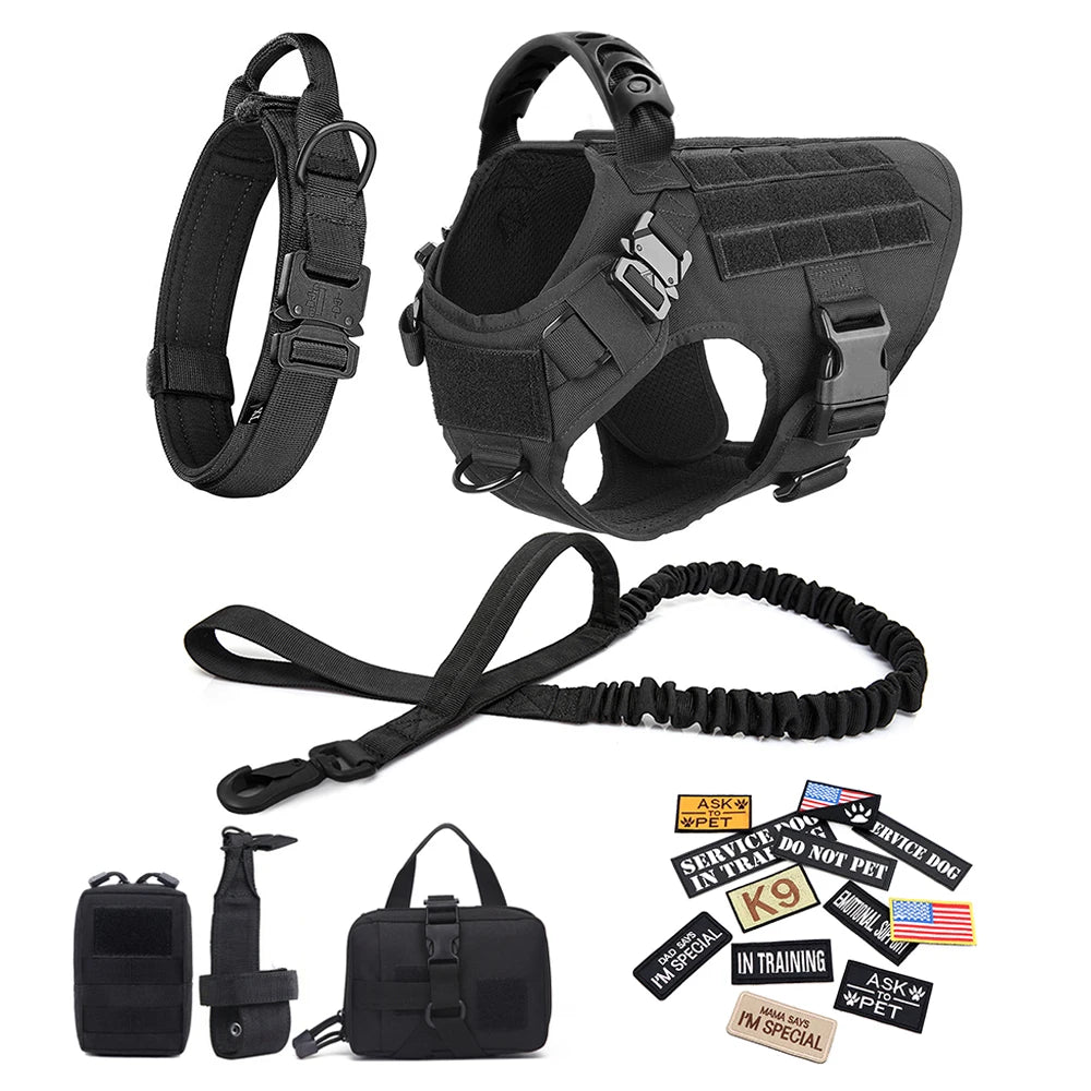 Military Tactical Dog Harness Set – Large Dog Vest with Leash & Accessories
