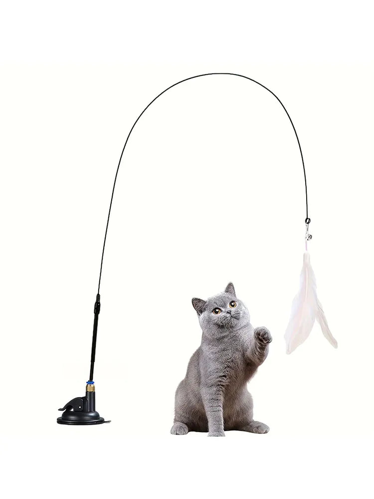 Interactive Cat Feather Wand with Bell & Suction Cup