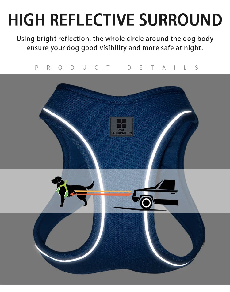 Adjustable Reflective Dog & Cat Harness Leash Set – Small & Medium Pets