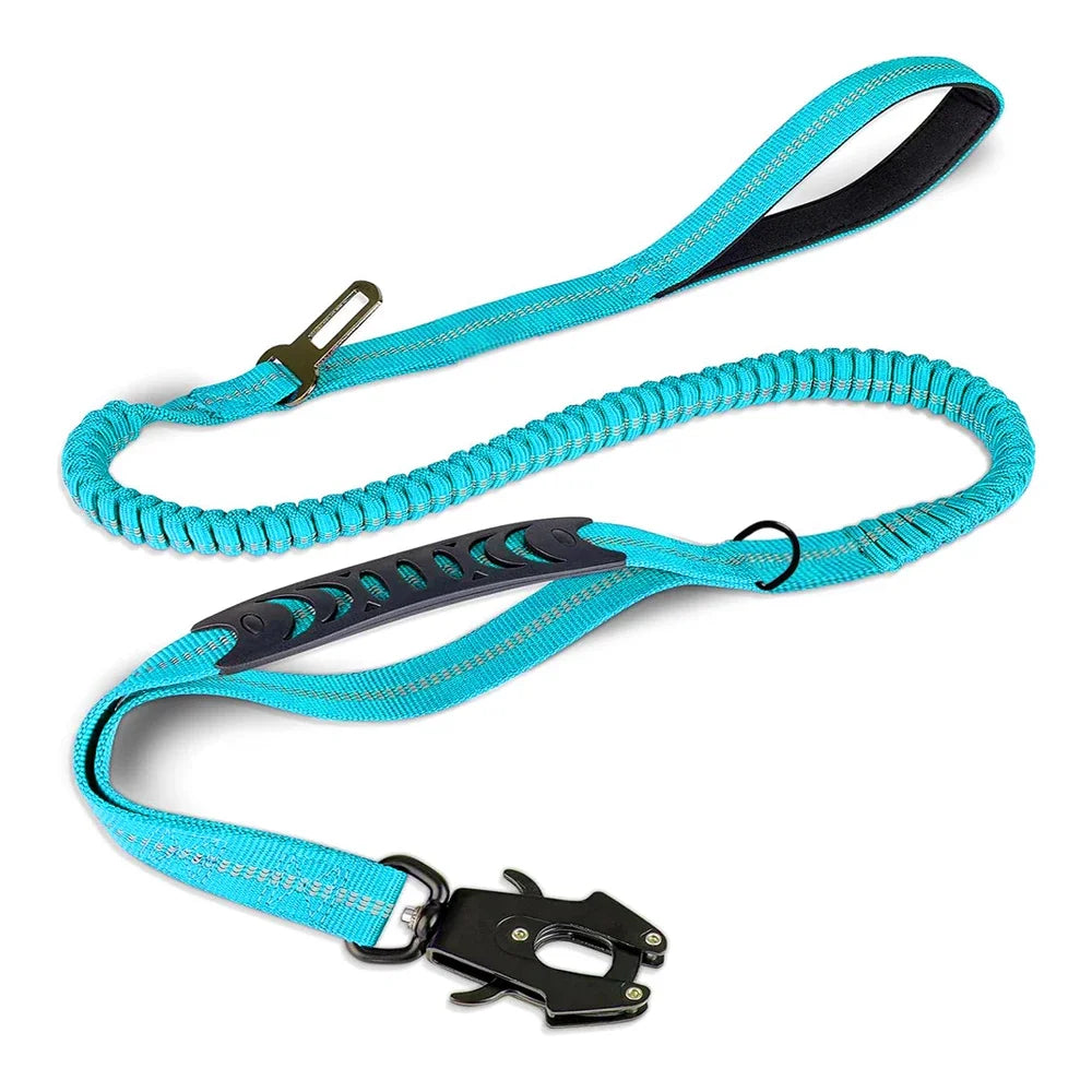 Reflective Shock-Absorbing Bungee Dog Leash – Heavy Duty with Car Seatbelt