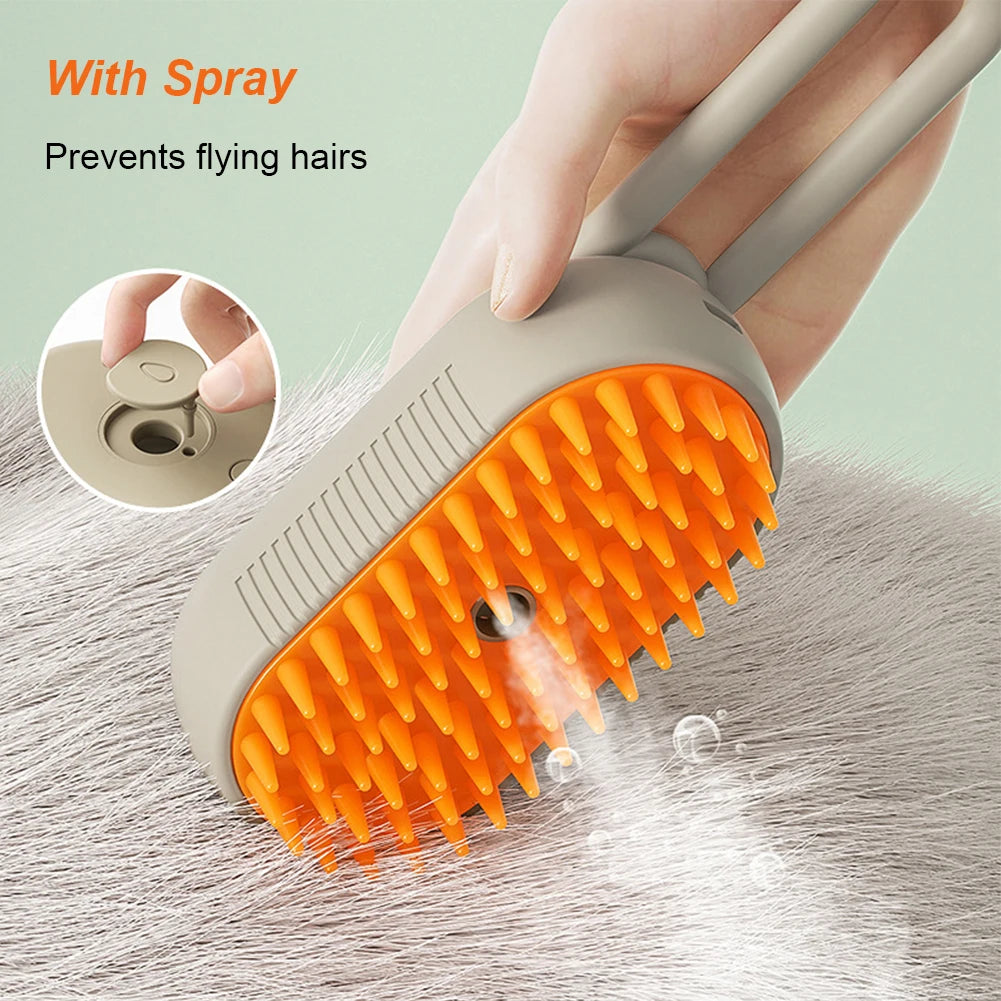 3-in-1 Electric Pet Steam Brush – USB Rechargeable Cat & Dog Grooming Comb