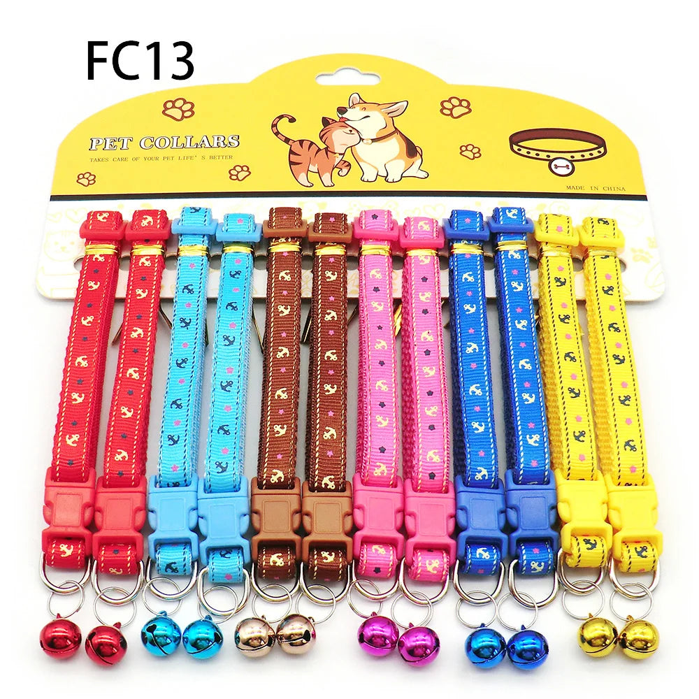 12-Pcs Anti-Lost Pet Collars – Mix Color Buckle Collars with Bell
