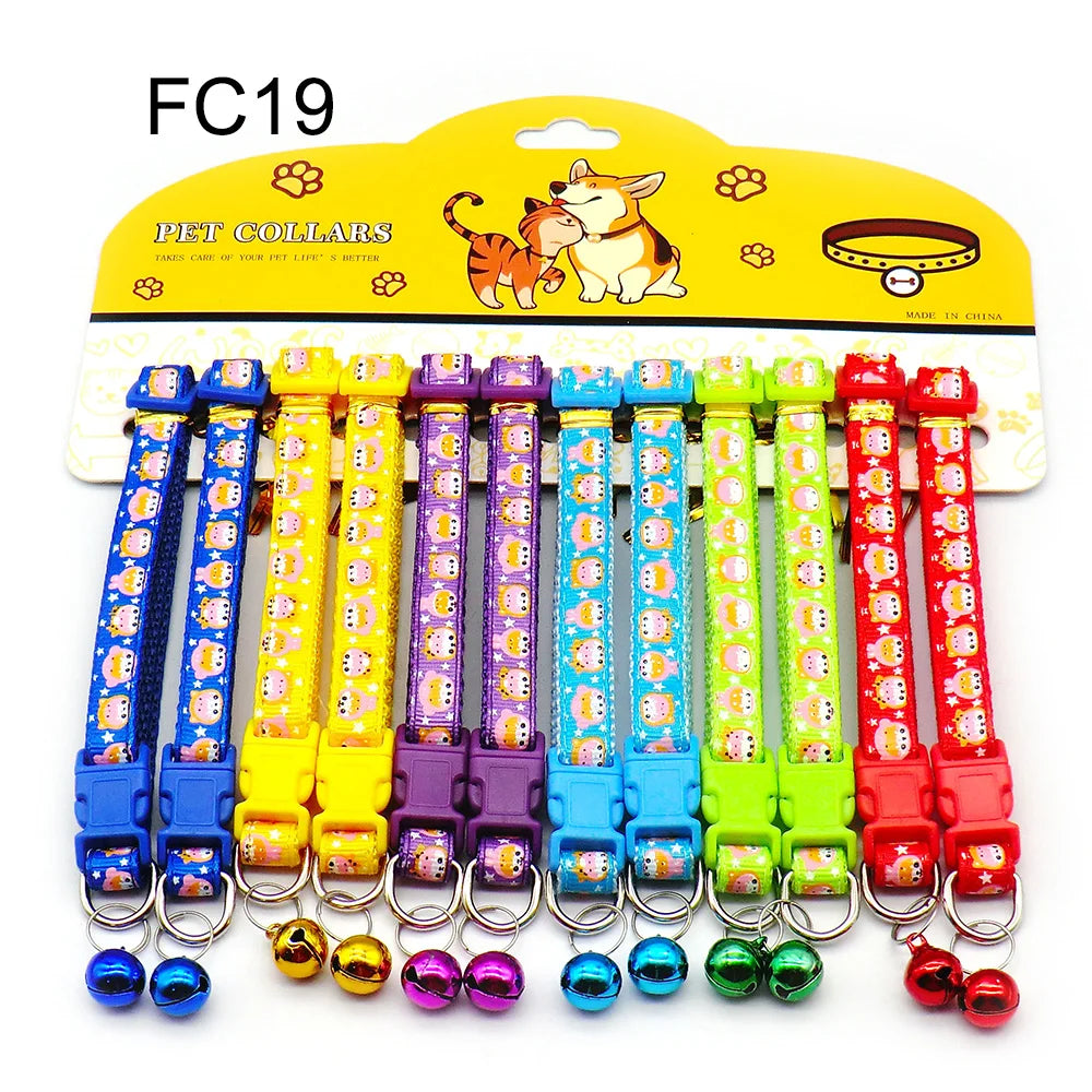 12-Pcs Anti-Lost Pet Collars – Mix Color Buckle Collars with Bell