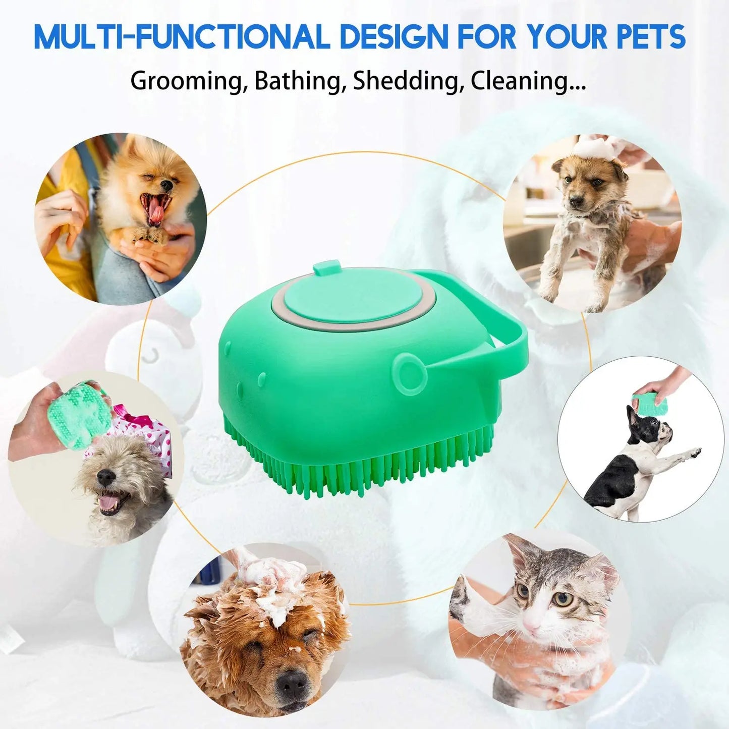 Pet Shampoo Brush – Silicone Rubber Grooming Comb for Cats & Dogs