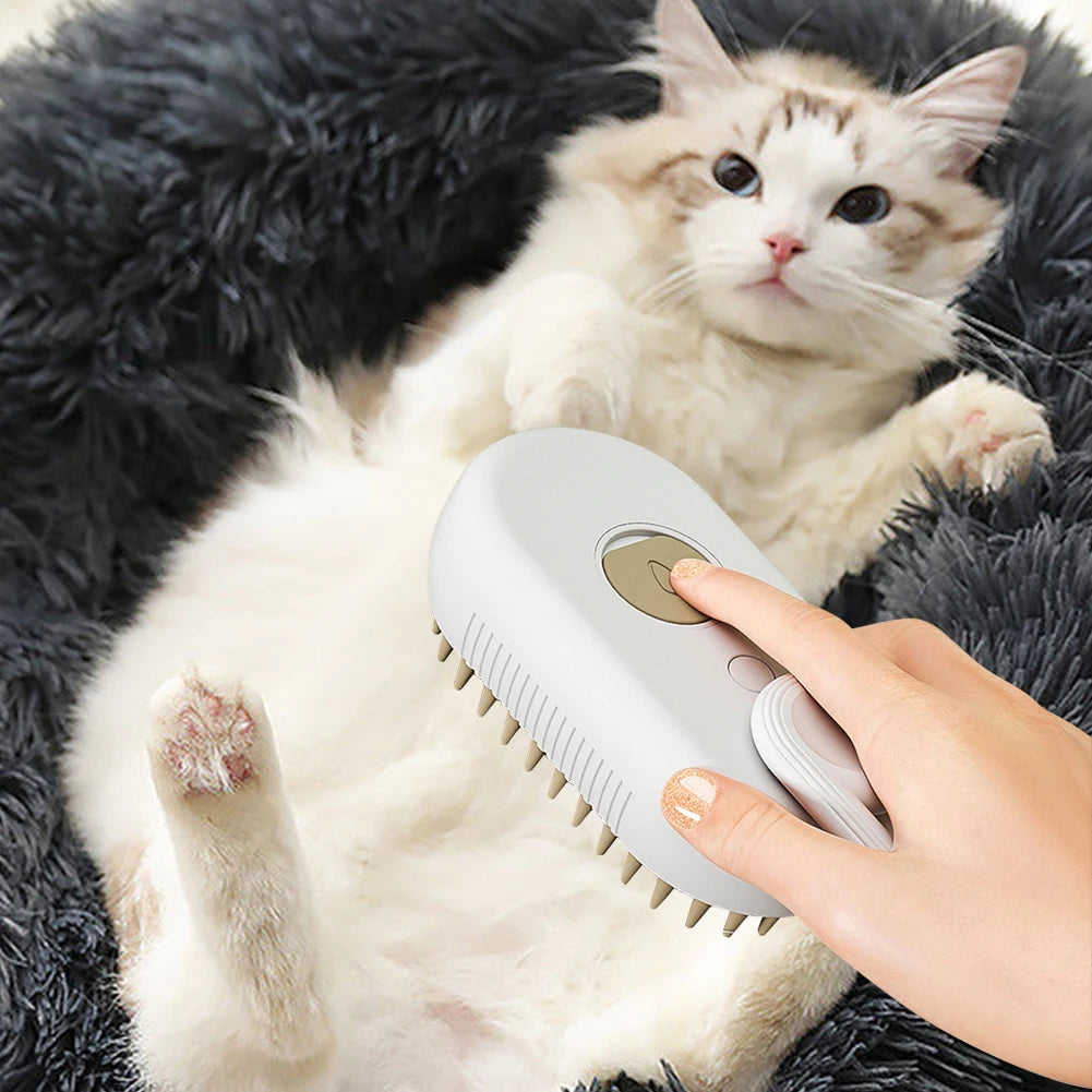 3-in-1 Electric Pet Steam Brush – USB Rechargeable Cat & Dog Grooming Comb
