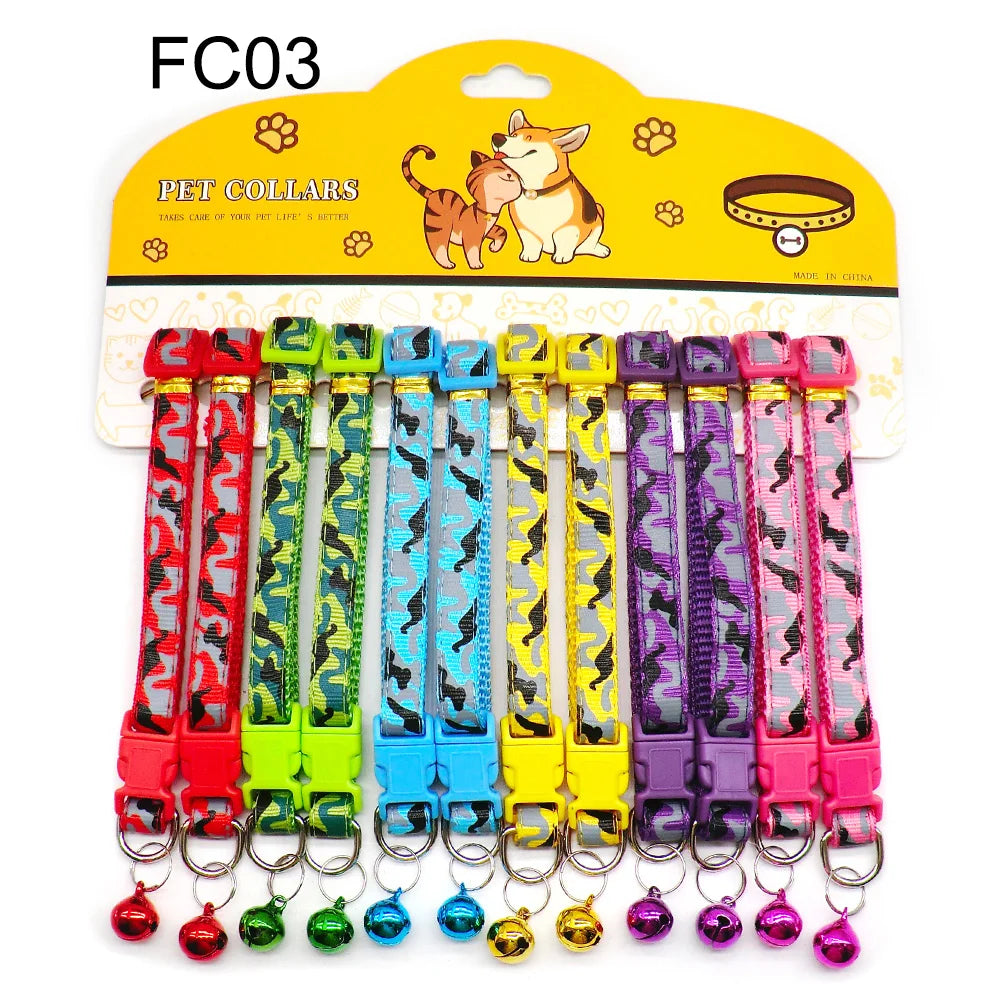 12-Pcs Anti-Lost Pet Collars – Mix Color Buckle Collars with Bell