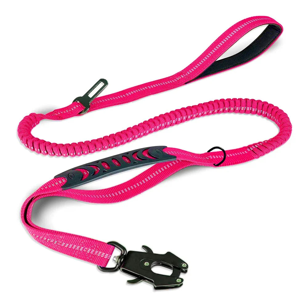 Reflective Shock-Absorbing Bungee Dog Leash – Heavy Duty with Car Seatbelt