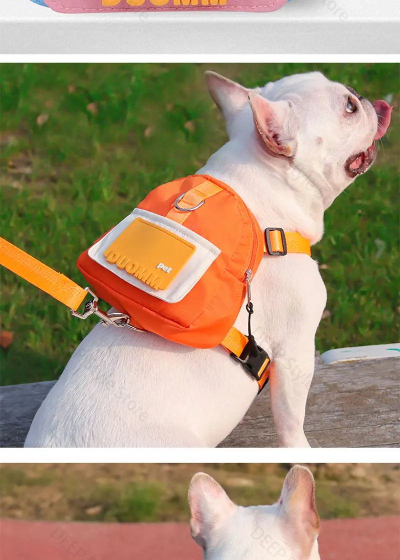 Dog Harness & Leash with Snack Backpack – Adjustable Pet Travel Set