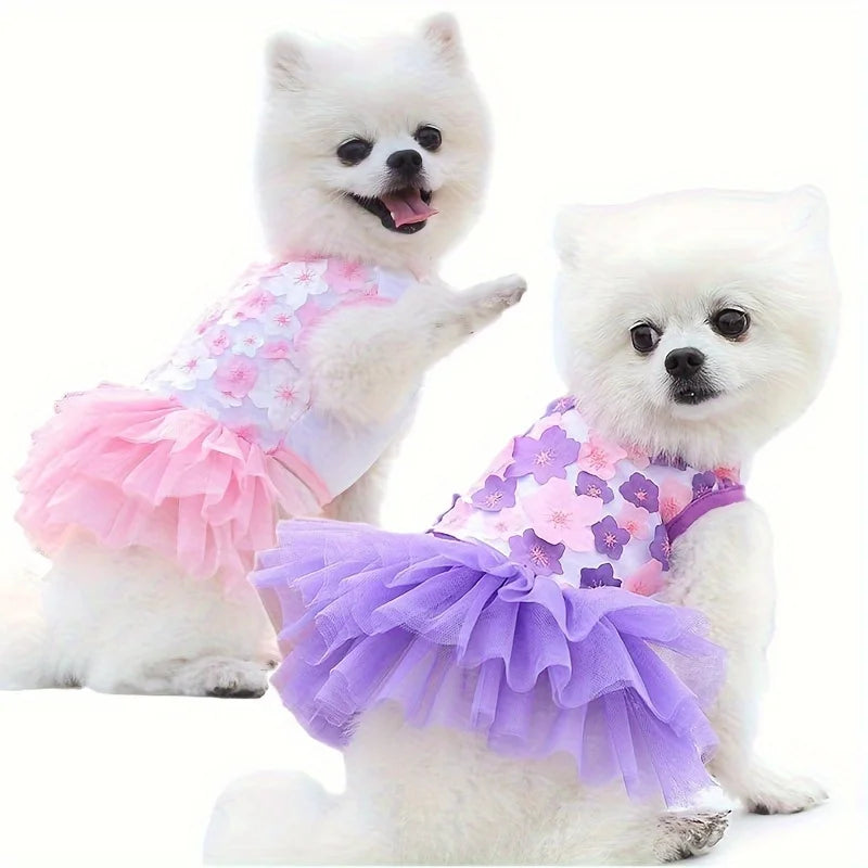 Floral Princess Dog Dress – Soft Outfit for Small & Medium Dogs