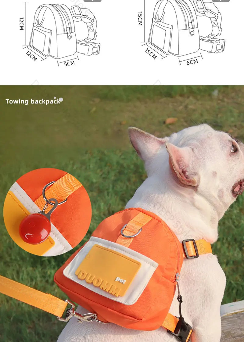 Dog Harness & Leash with Snack Backpack – Adjustable Pet Travel Set