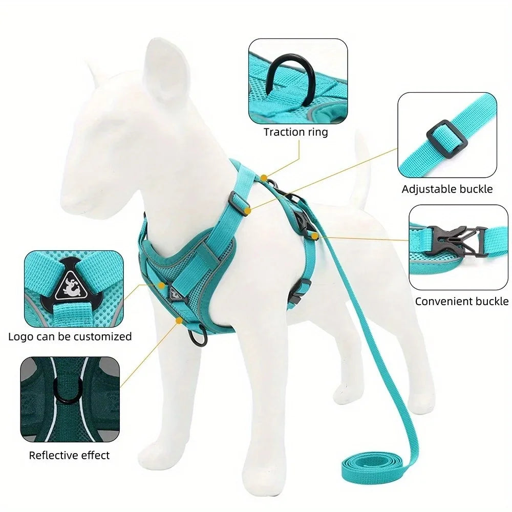 No-Pull Dog & Cat Harness with Leash – Adjustable Reflective Vest