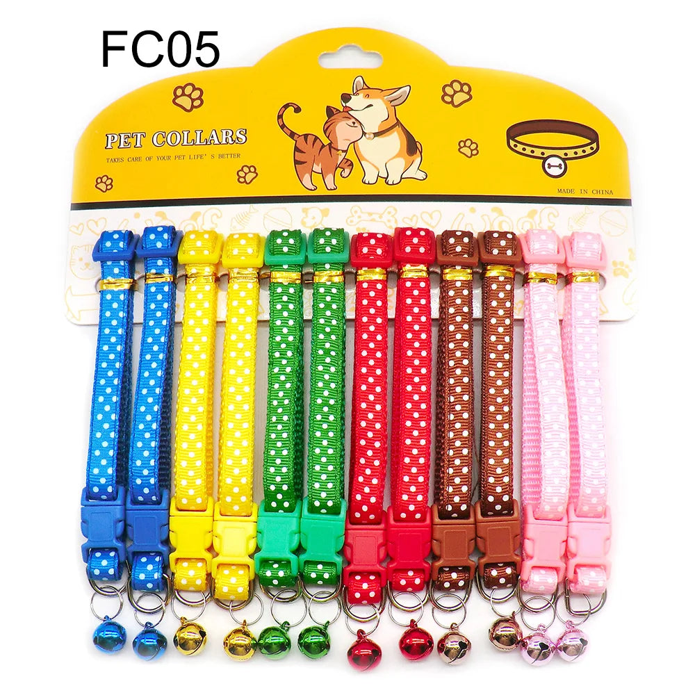 12-Pcs Anti-Lost Pet Collars – Mix Color Buckle Collars with Bell