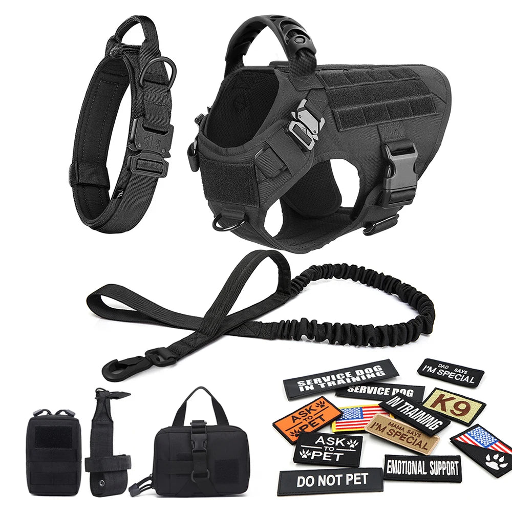 Military Tactical Dog Harness Set – Large Dog Vest with Leash & Accessories