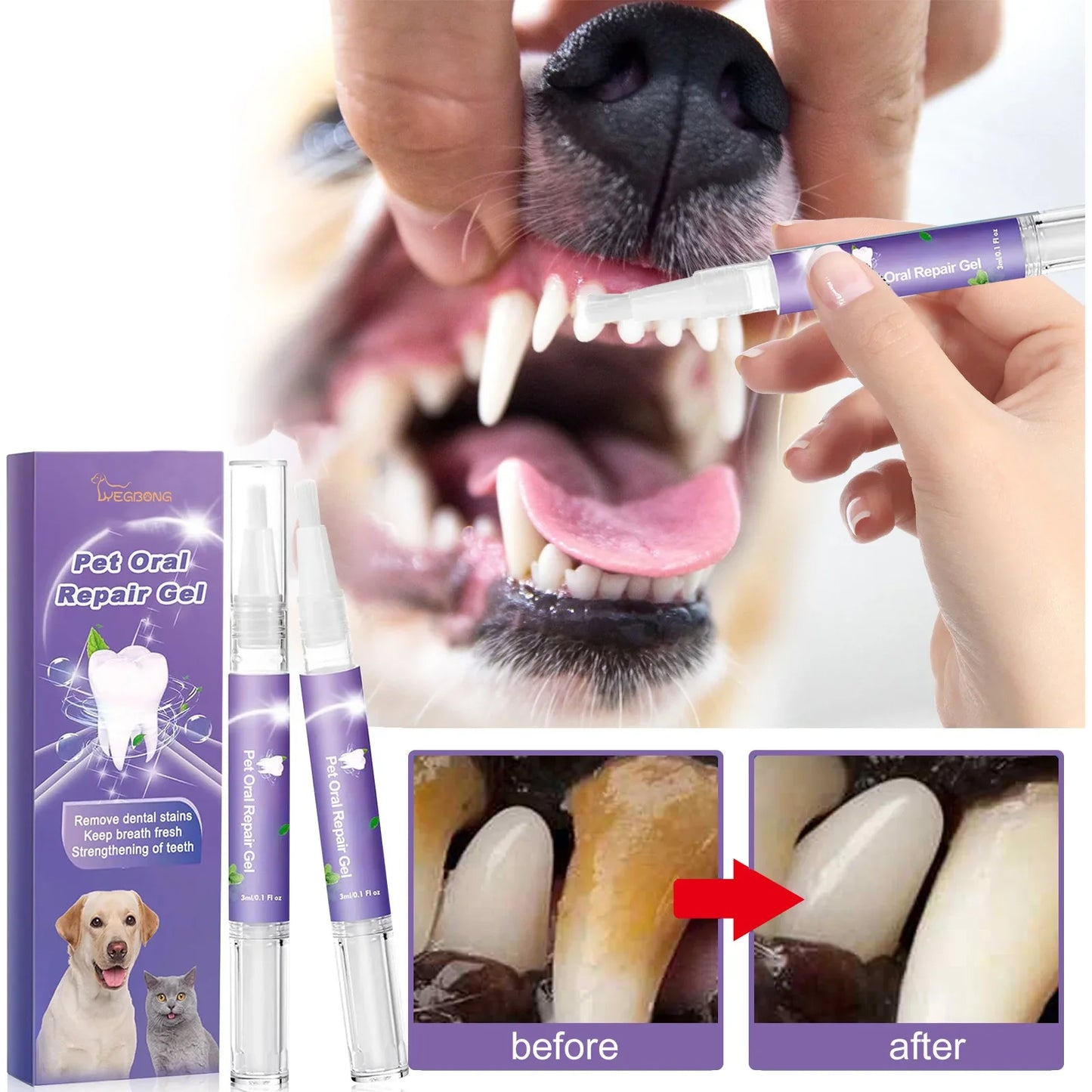 Pet Teeth Cleaning Pen – Natural Dental Gel for Dogs