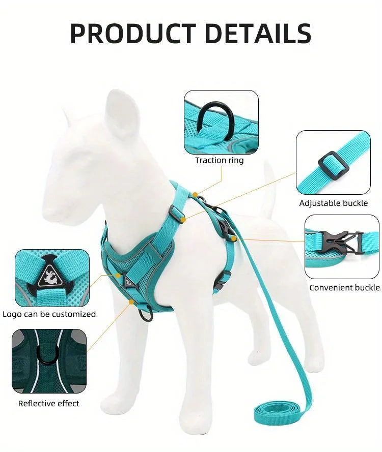 No-Pull Dog & Cat Harness with Leash – Adjustable Reflective Vest