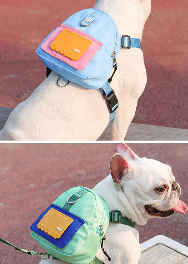 Dog Harness & Leash with Snack Backpack – Adjustable Pet Travel Set