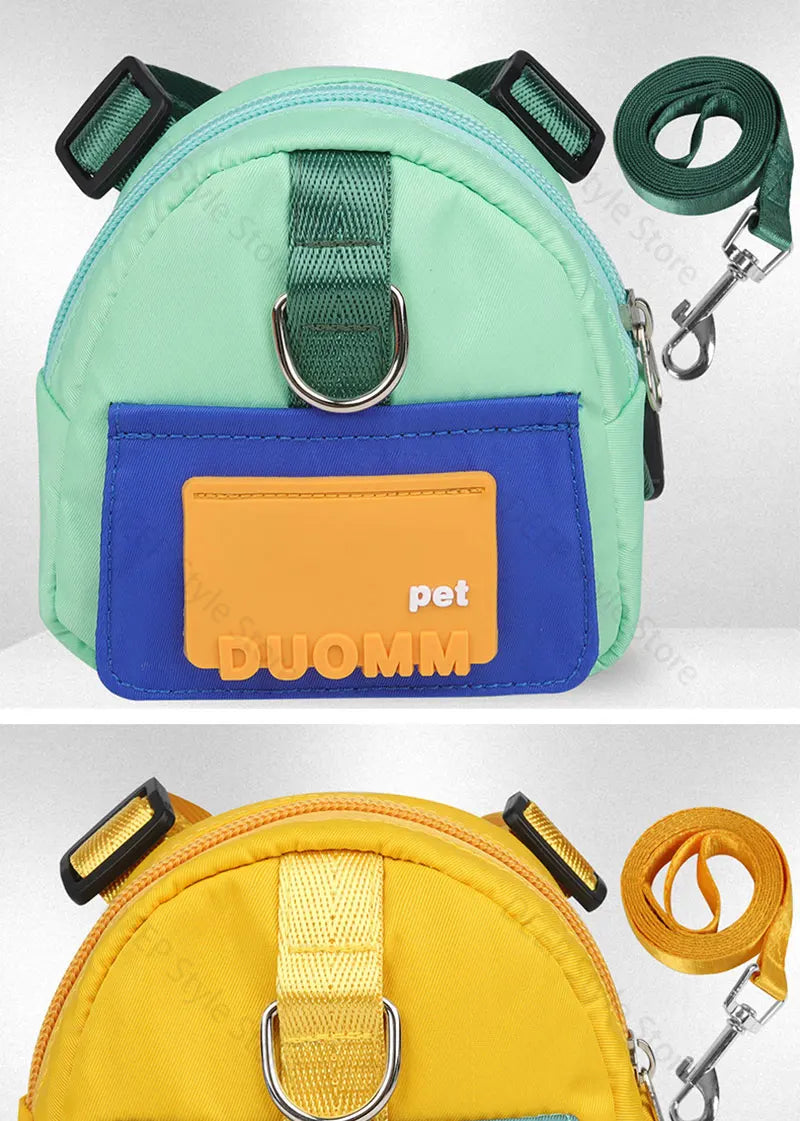 Dog Harness & Leash with Snack Backpack – Adjustable Pet Travel Set
