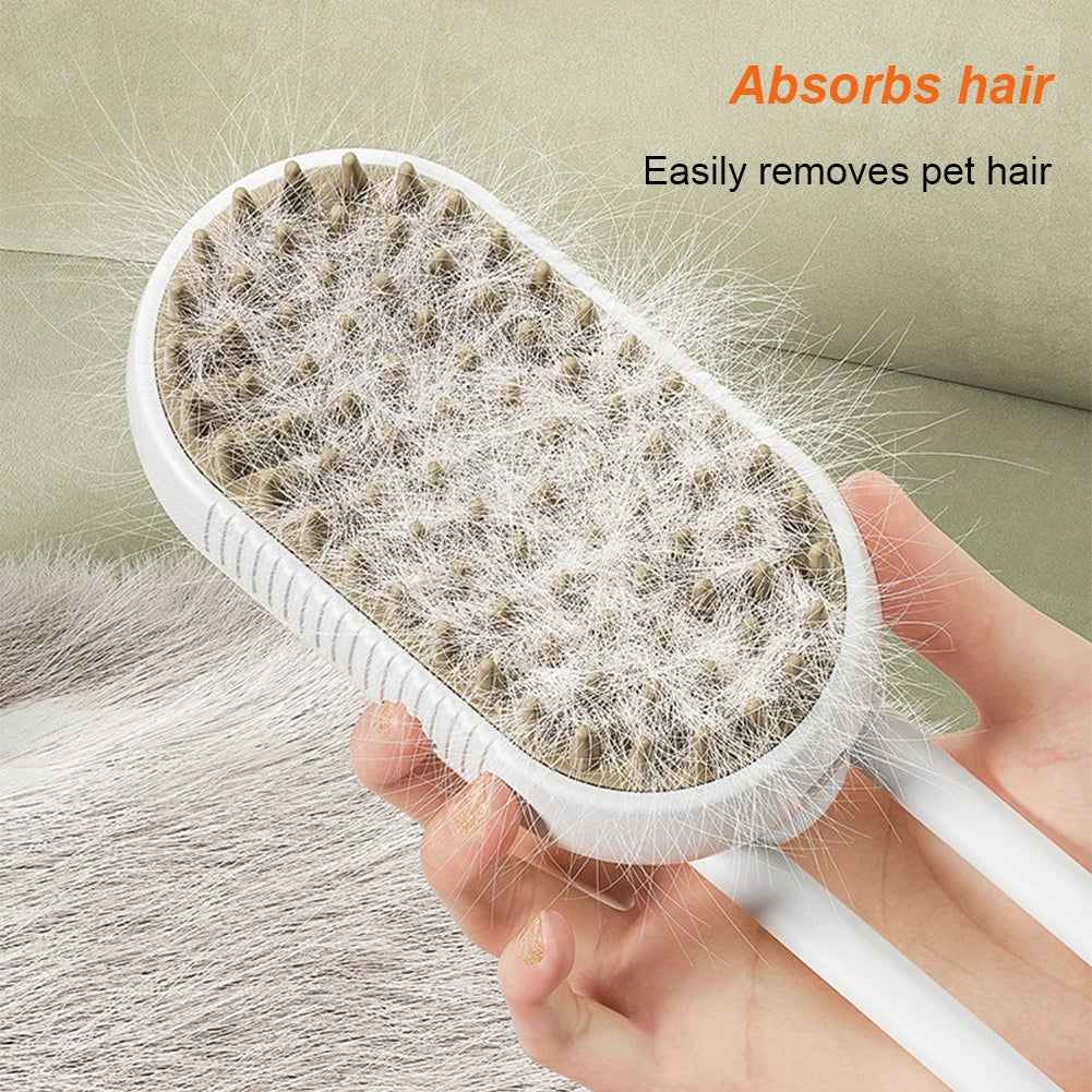 3-in-1 Electric Pet Steam Brush – USB Rechargeable Cat & Dog Grooming Comb