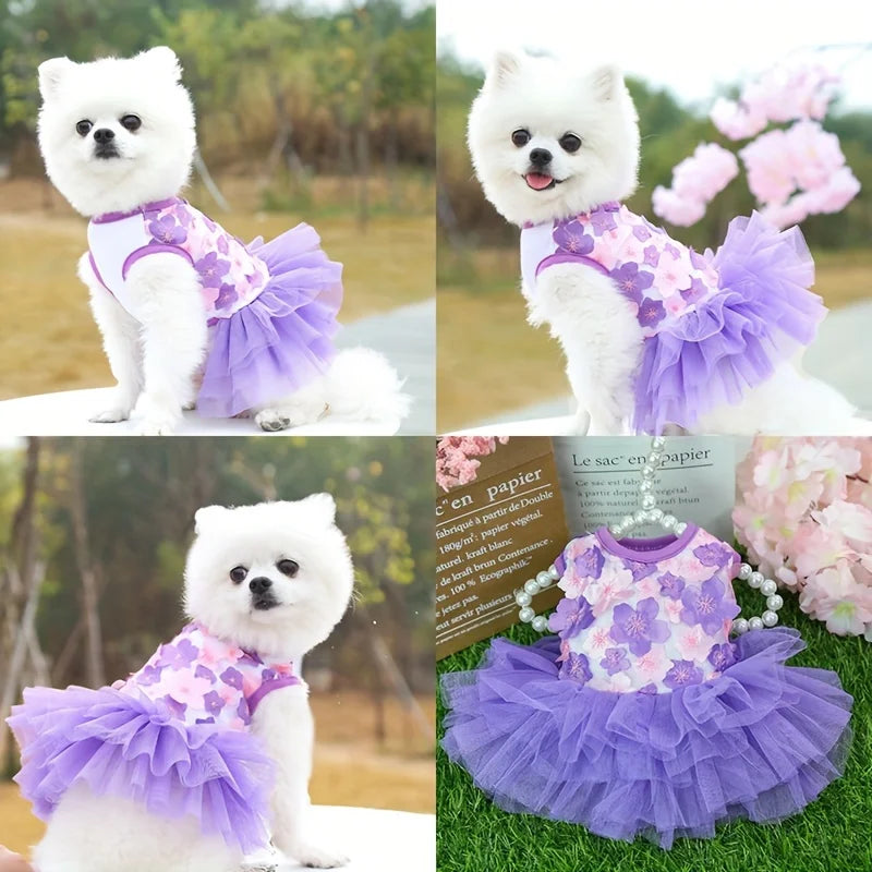 Floral Princess Dog Dress – Soft Outfit for Small & Medium Dogs