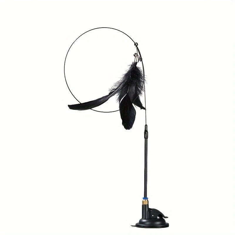 Interactive Cat Feather Wand with Bell & Suction Cup
