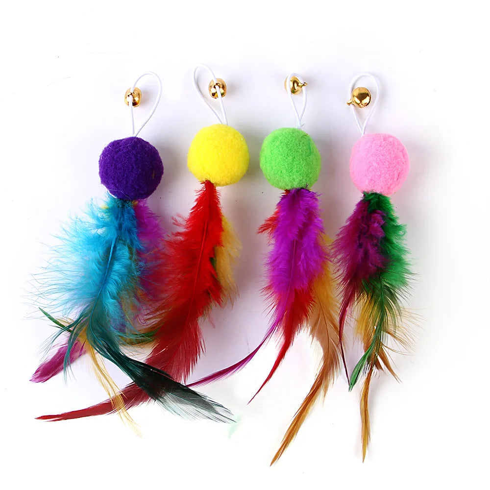 9-Pack Colorful Feather Replacement Heads – Interactive Cat Stick Toy