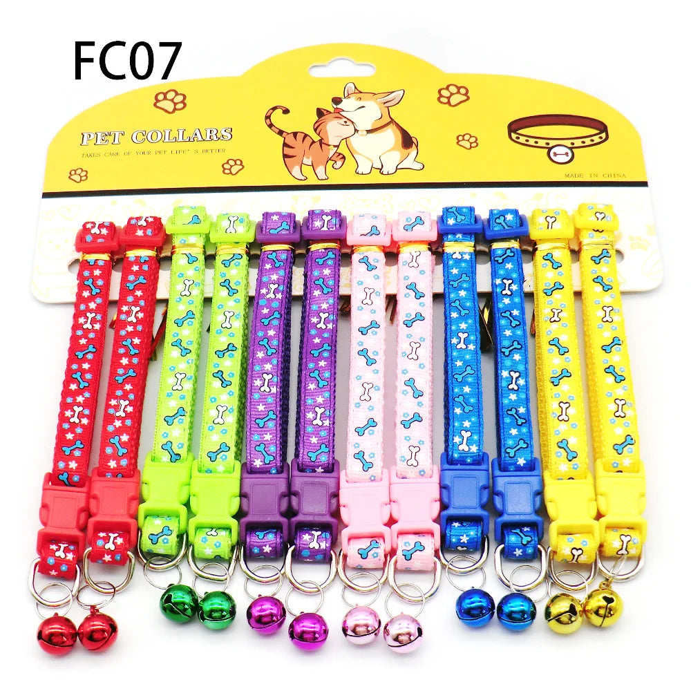 12-Pcs Anti-Lost Pet Collars – Mix Color Buckle Collars with Bell