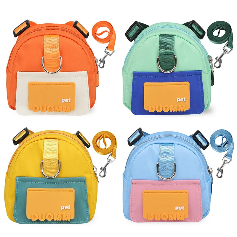 Dog Harness & Leash with Snack Backpack – Adjustable Pet Travel Set