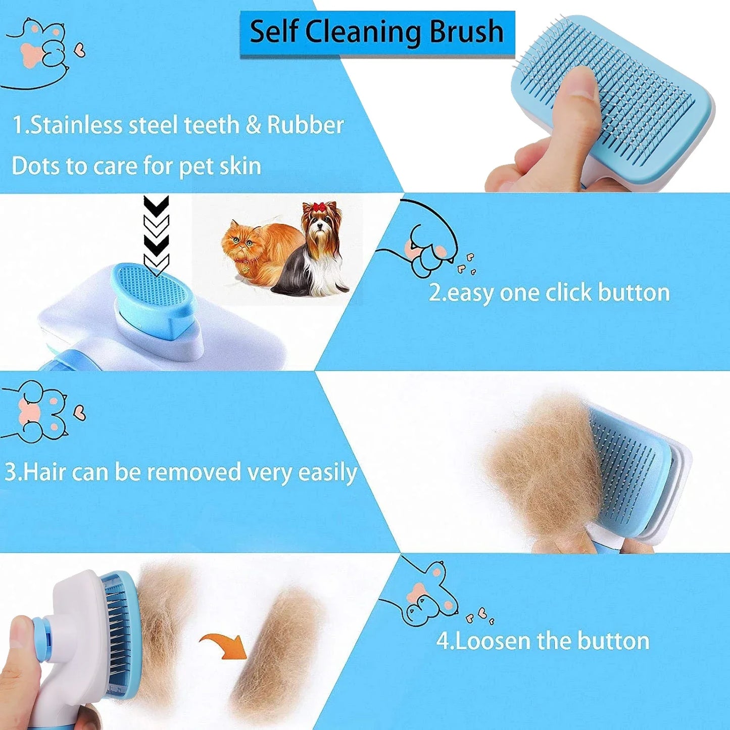 Pet Hair Remover Brush – Grooming Comb for Dogs & Cats with Long Hair