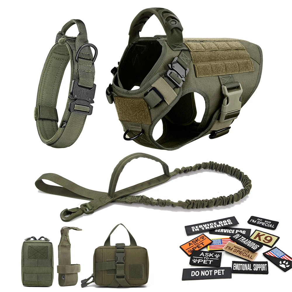 Military Tactical Dog Harness Set – Large Dog Vest with Leash & Accessories