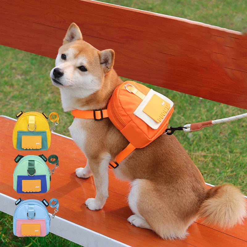 Dog Harness & Leash with Snack Backpack – Adjustable Pet Travel Set