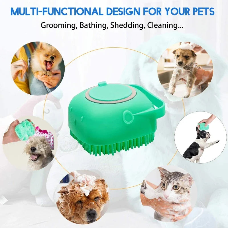Pet Shampoo Brush – Silicone Rubber Grooming Comb for Cats & Dogs
