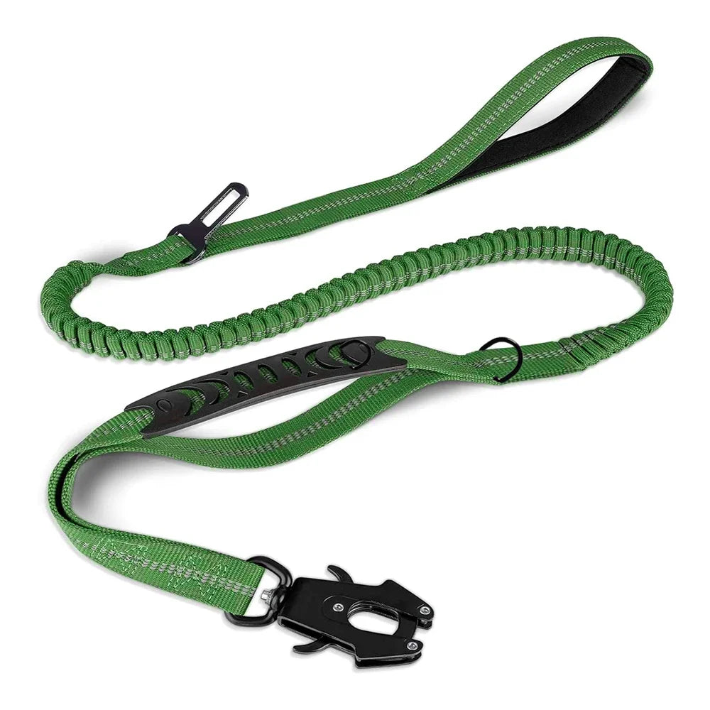 Reflective Shock-Absorbing Bungee Dog Leash – Heavy Duty with Car Seatbelt