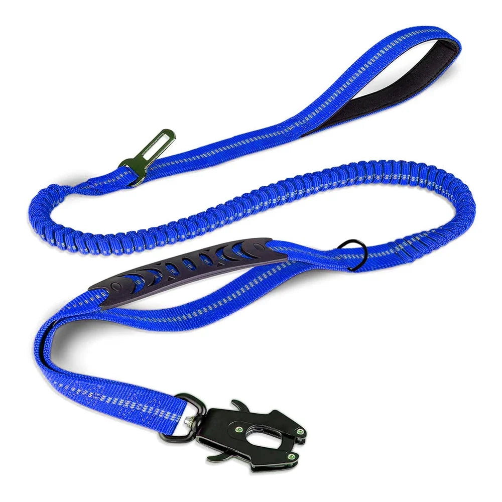 Reflective Shock-Absorbing Bungee Dog Leash – Heavy Duty with Car Seatbelt