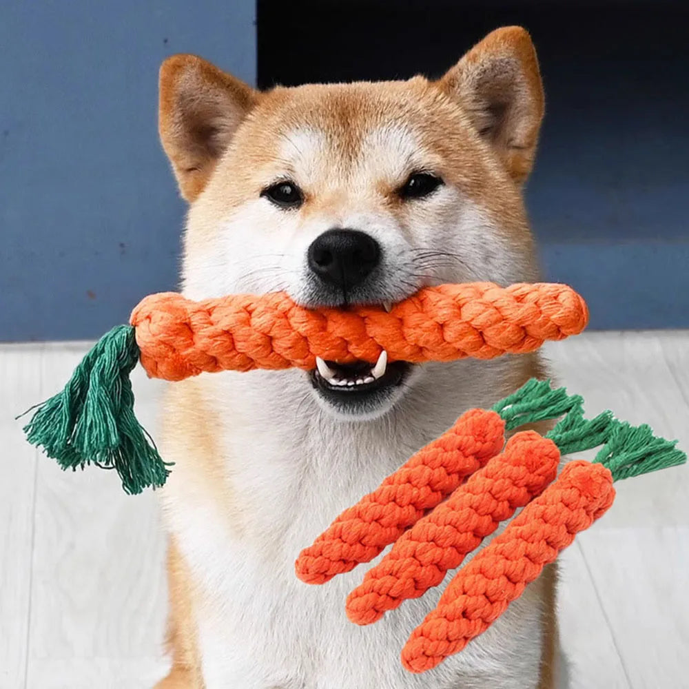 Carrot-Shaped Dog Chew Rope – Durable Cotton Bite Toy