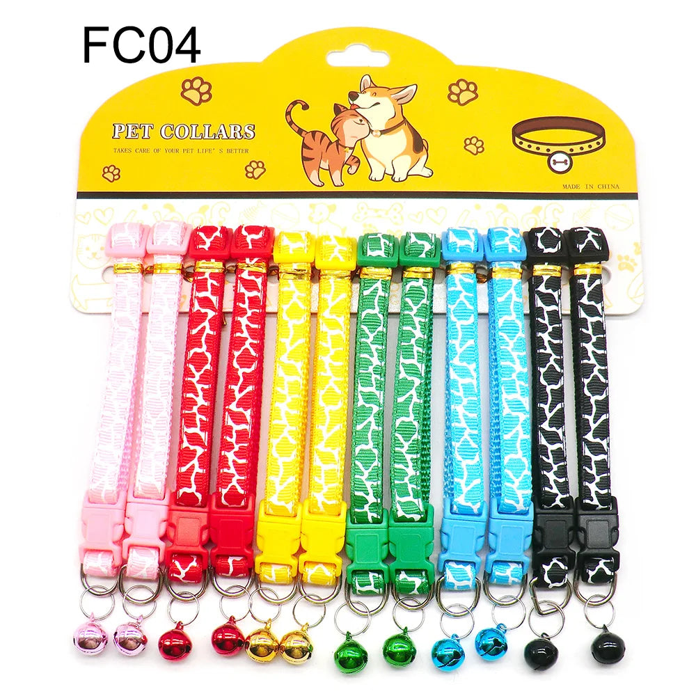 12-Pcs Anti-Lost Pet Collars – Mix Color Buckle Collars with Bell